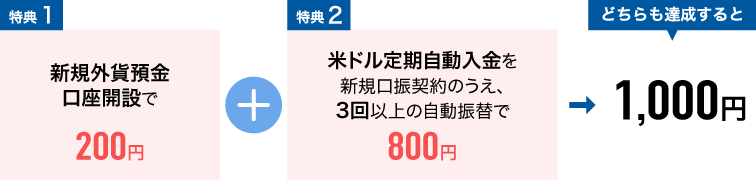 【要エントリー】新規外貨預金口座開設と、米ドル定期自動入金の所定の新規お取引きで最大1,000円プレゼント