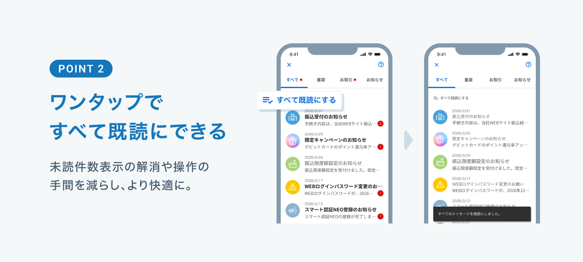 POINT２　ワンタップですべて既読にできる